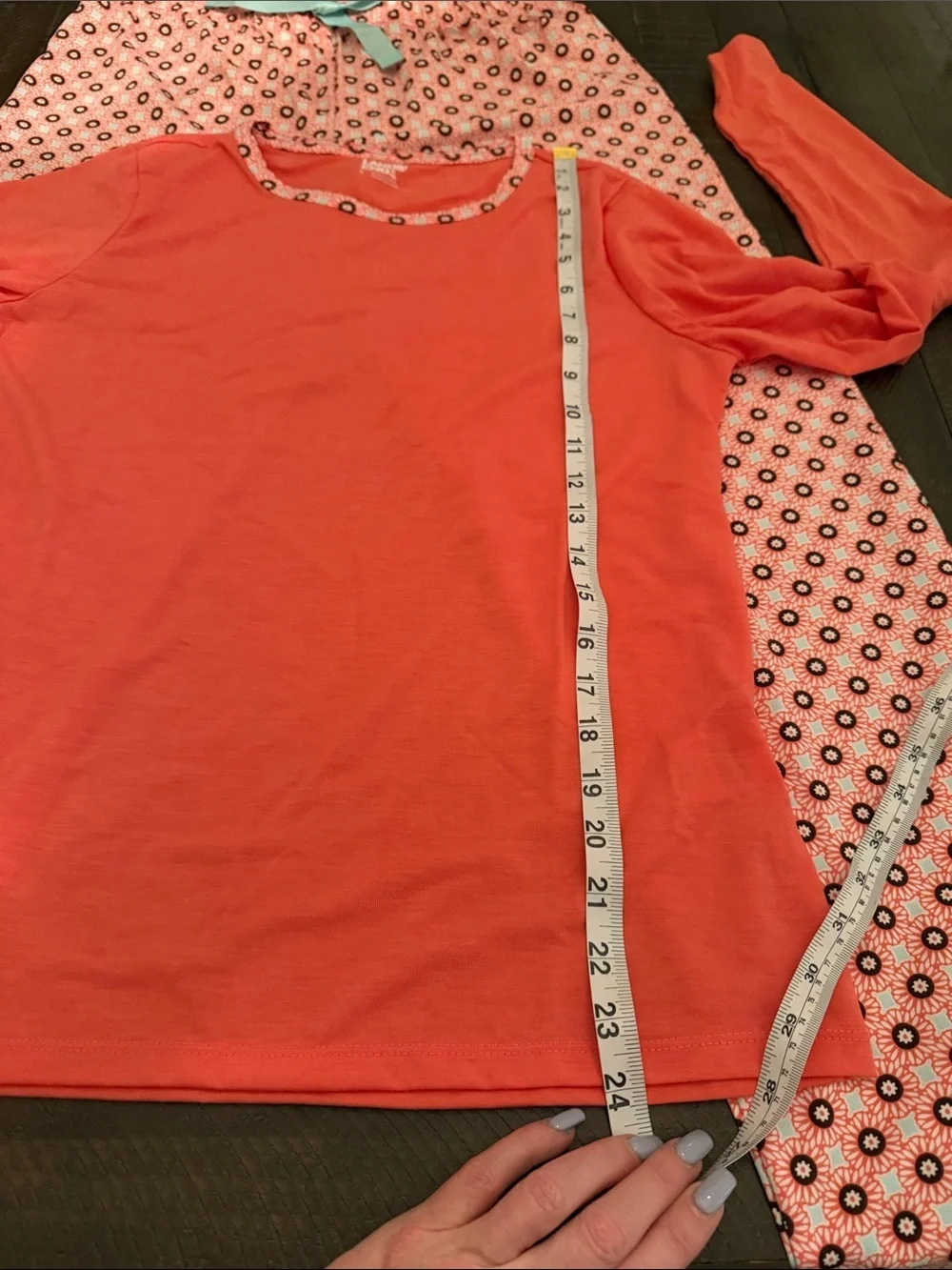 Lands' End Coral Pink Long-Sleeve Pajama Set with Printed Pants